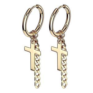 3/$28 gold cross and chain earring hoops pair